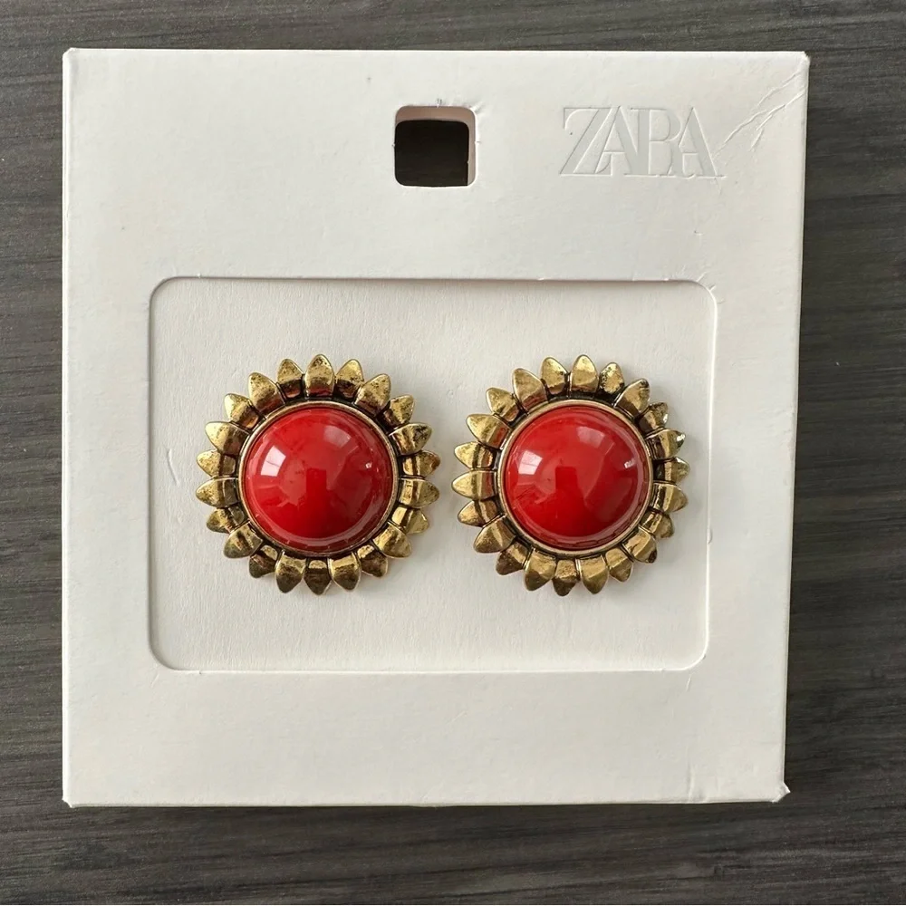 Zara Radiant Gold and Red Earrings